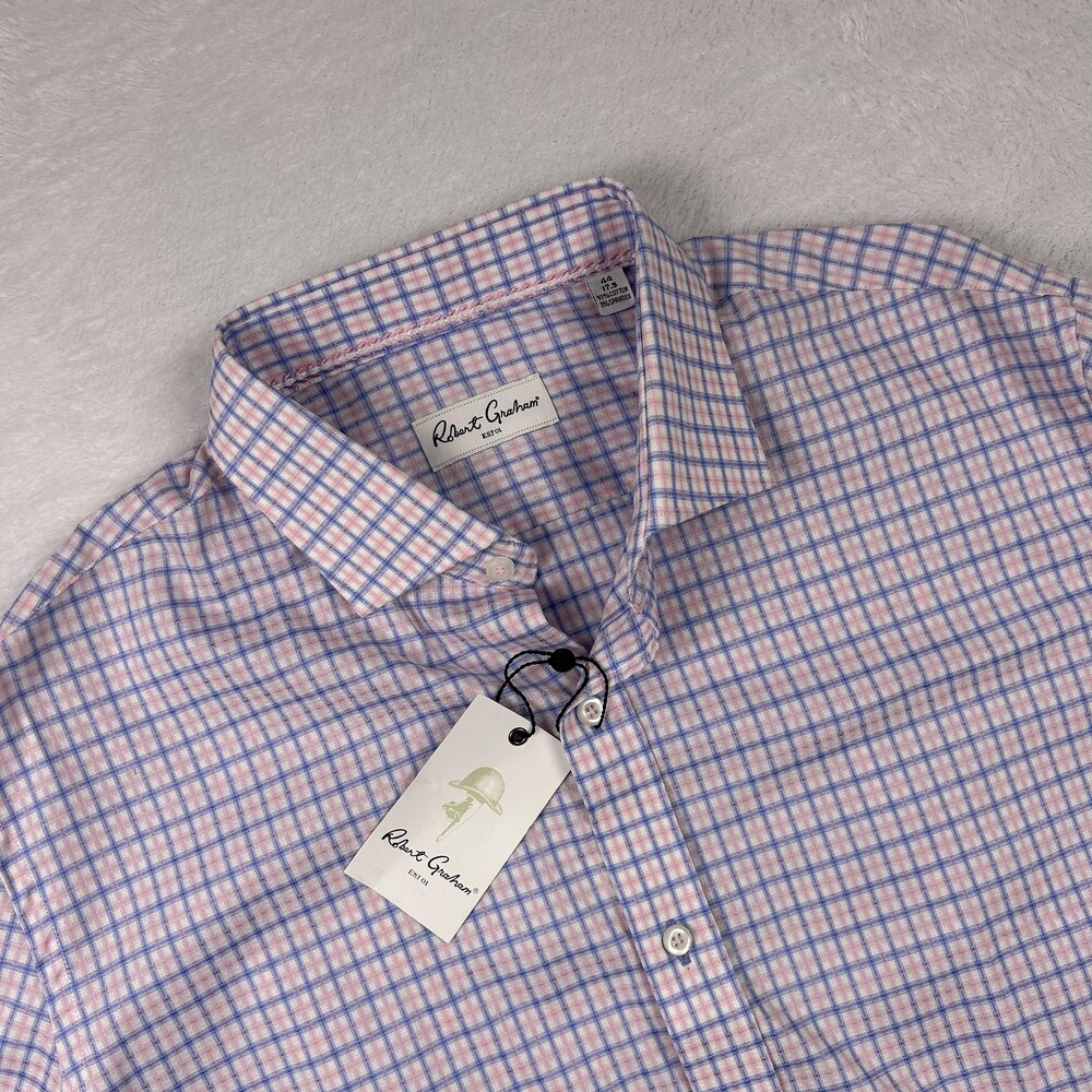Robert Graham Greece Shirt Mens 17.5 Pink Check Long Sleeve Button-Up Dress